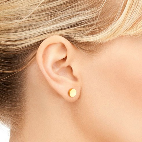 Gold Circle Stud Earrings Small Flat Discs Unisex - Picture 2 of 4